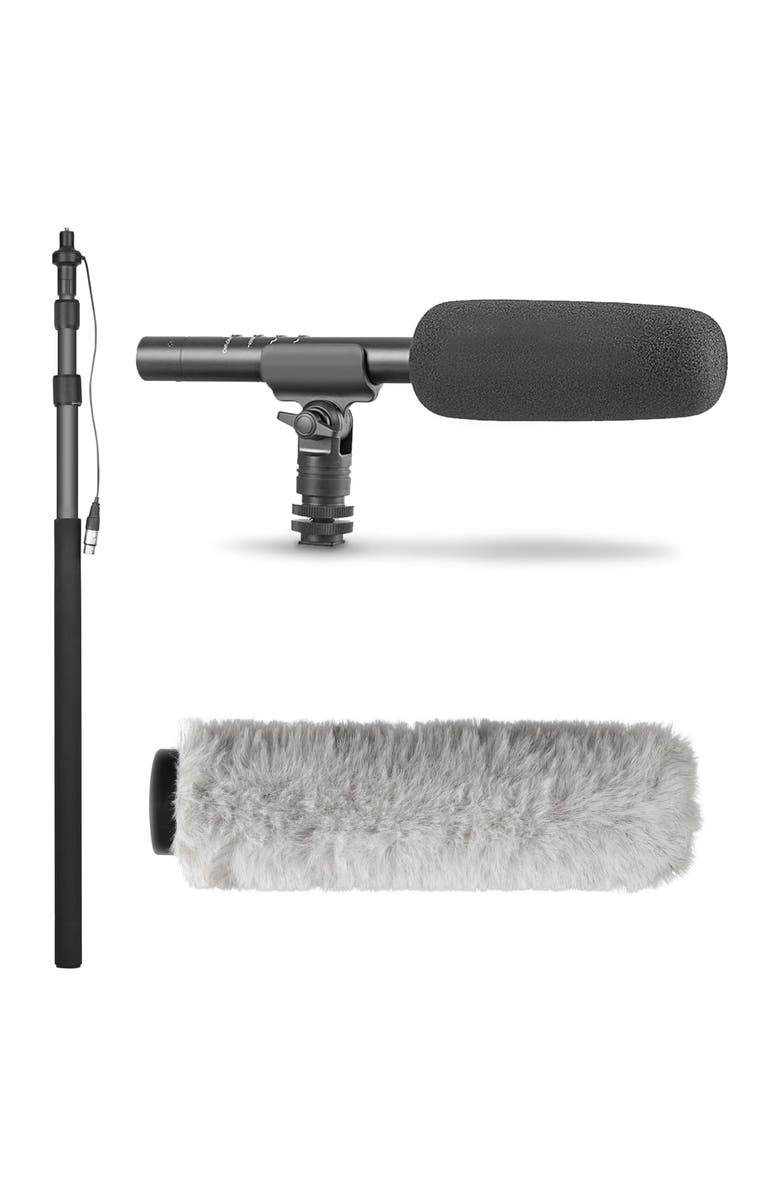 MOVO Boom Mic Bundle - Shotgun Microphone with Telescoping Boom Pole and XLR Cable, Main, color, Black