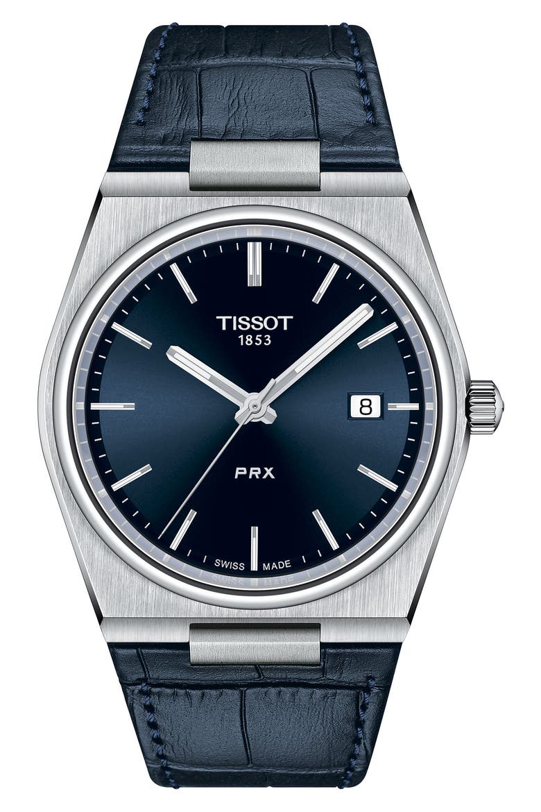 PRX Leather Strap Watch, 40mm, Main, color, BLUE