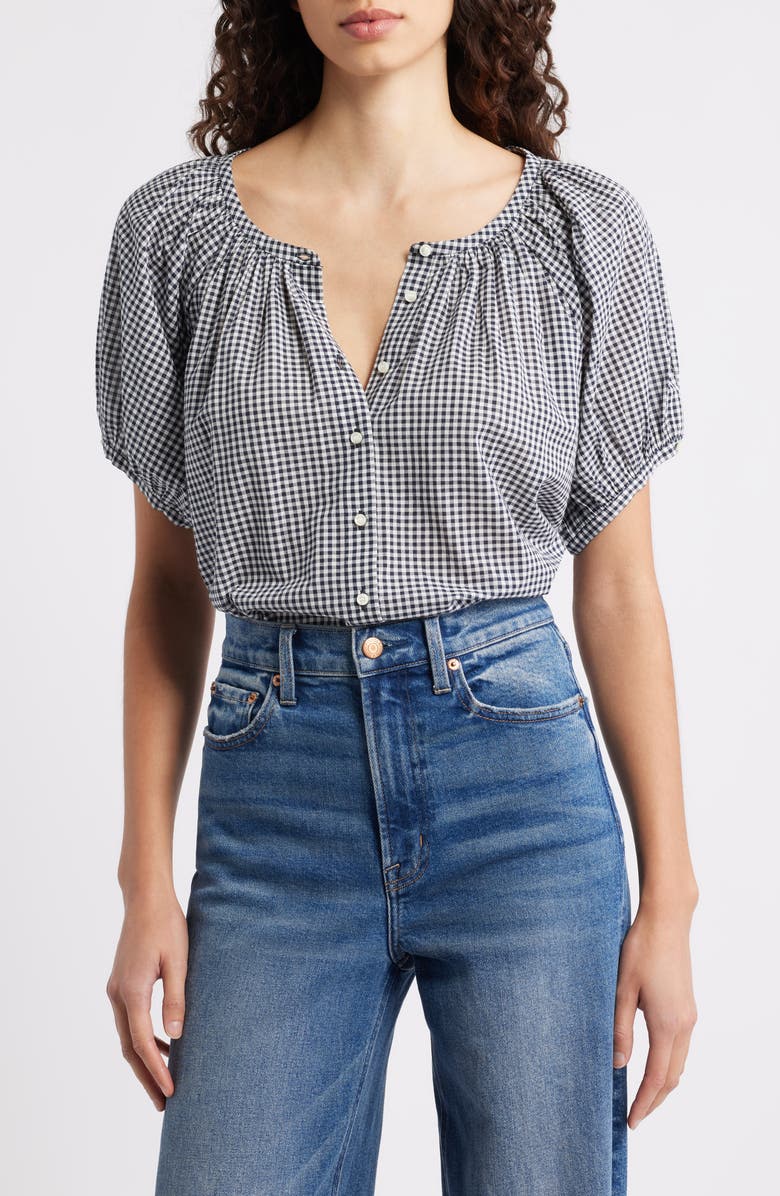 DÔEN June Gingham Check Organic Cotton Top, Main, color, Navy La Maddalena Gingham