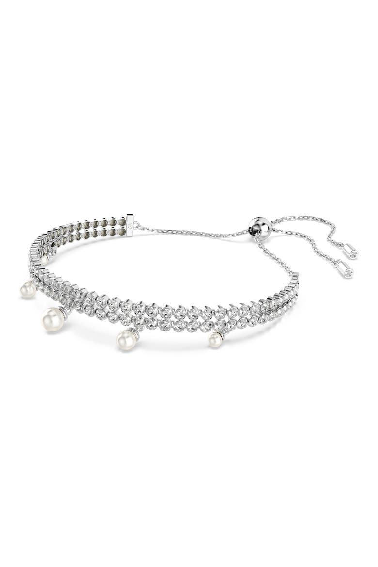 x Ariana Grande Cubic Zirconia & Faux Pearl Adjustable Bracelet, Alternate, color, WHITE