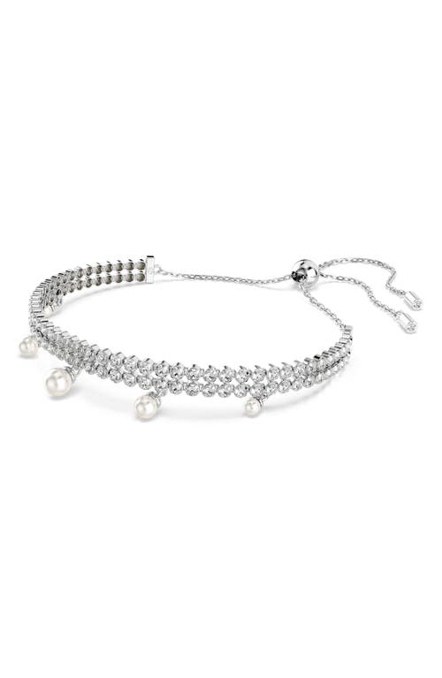 Swarovski Ariana Grande Imitation Pearl & Crystal Dangle Slider Bracelet In White