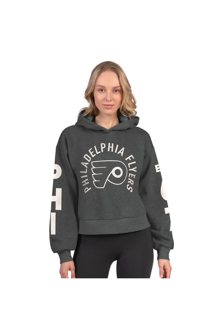 Women's Starter  Heather Charcoal Philadelphia Flyers Star Player Cropped Fleece Hoodie, Main, color, Heather Charcoal