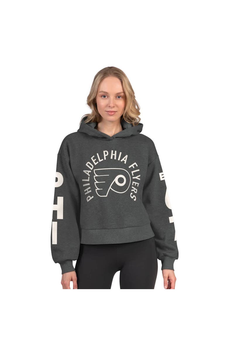 STARTER Women's Starter  Heather Charcoal Philadelphia Flyers Star Player Cropped Fleece Hoodie, Main, color, Heather Charcoal