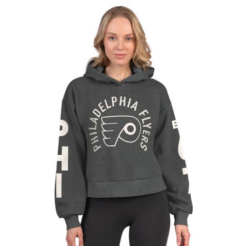 Women's Starter  Heather Charcoal Philadelphia Flyers Star Player Cropped Fleece Hoodie
