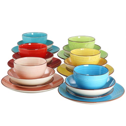 Elama Sebastian 24 Piece Double Bowl Stoneware Dinnerware Set In Multi