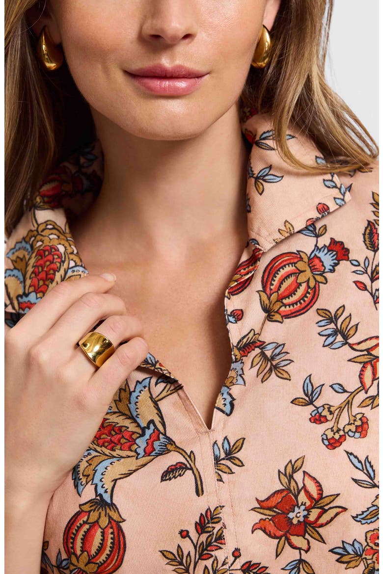 Agnes Autumn Leaf Print Long Sleeve Corduroy Belted Dress, Alternate, color, CAMEL MULTI