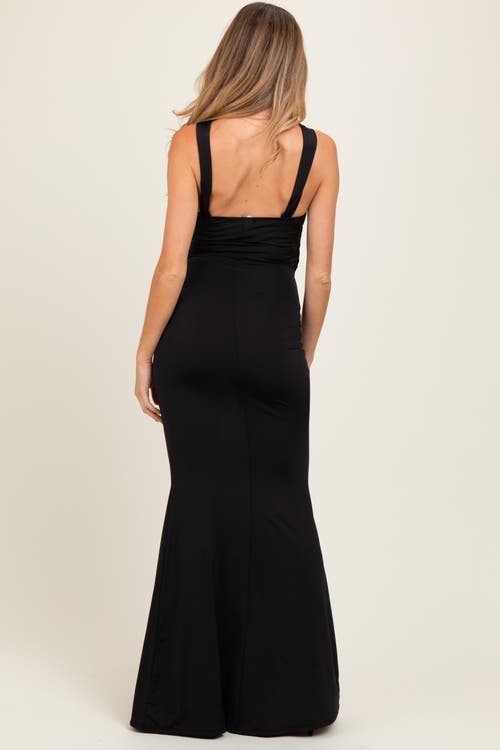 Pinkblush Twist Front Ruched Maxi Dress In Black