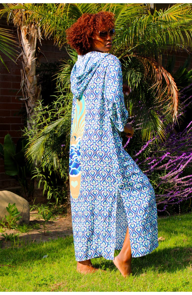 Henelle Hooded Kaftan, Alternate, color, Surf Rider