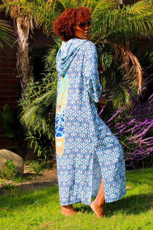 Henelle Hooded Kaftan In Surf Rider