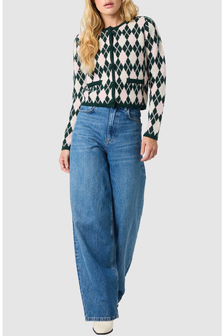Argyle Knit Cardigan, Alternate, color, HUNTER GREEN