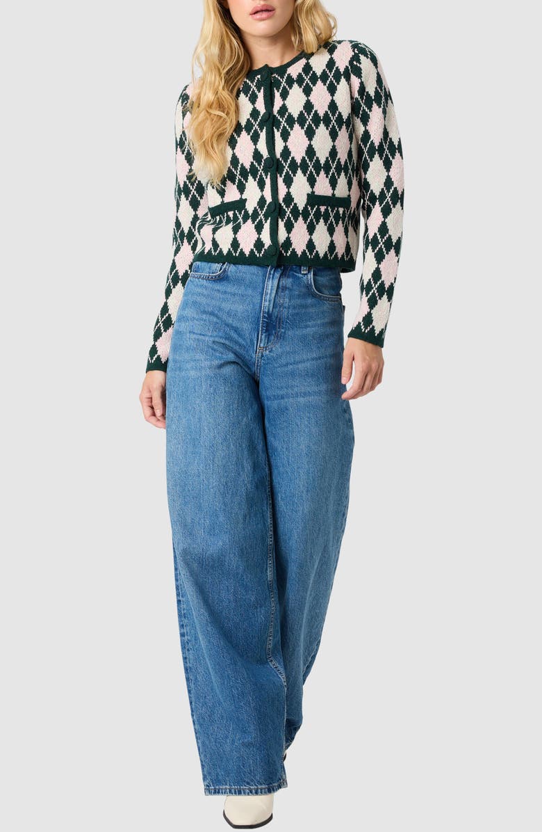 Lush Argyle Knit Cardigan, Alternate, color, Hunter Green