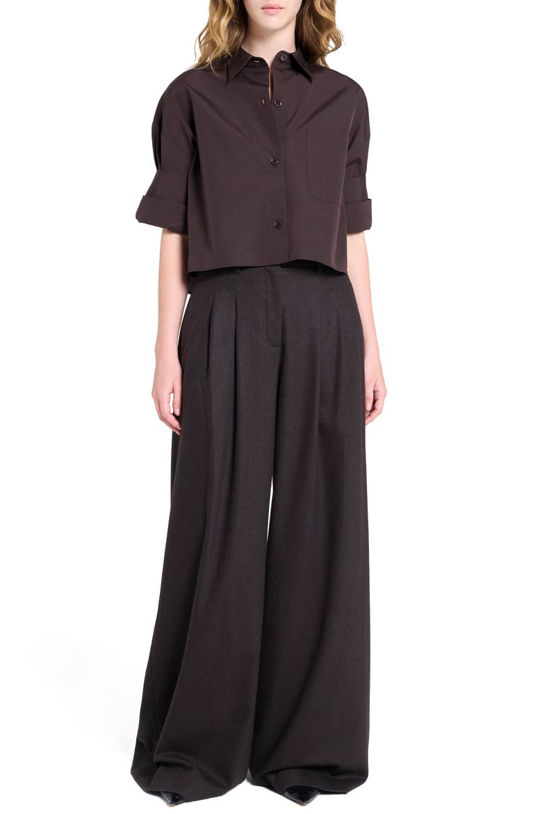 Next Ex Crop Cotton Button-Up Shirt, Alternate, color, CHOCOLATE