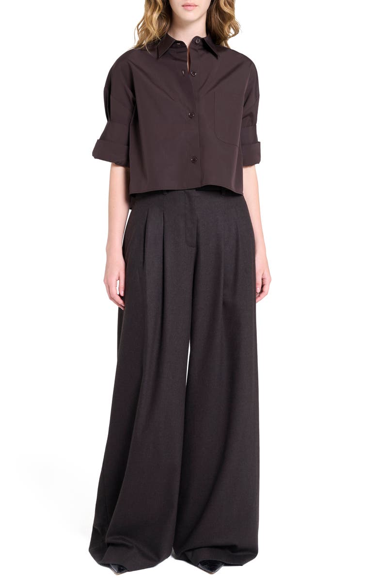 TWP Next Ex Crop Cotton Button-Up Shirt, Alternate, color, Chocolate