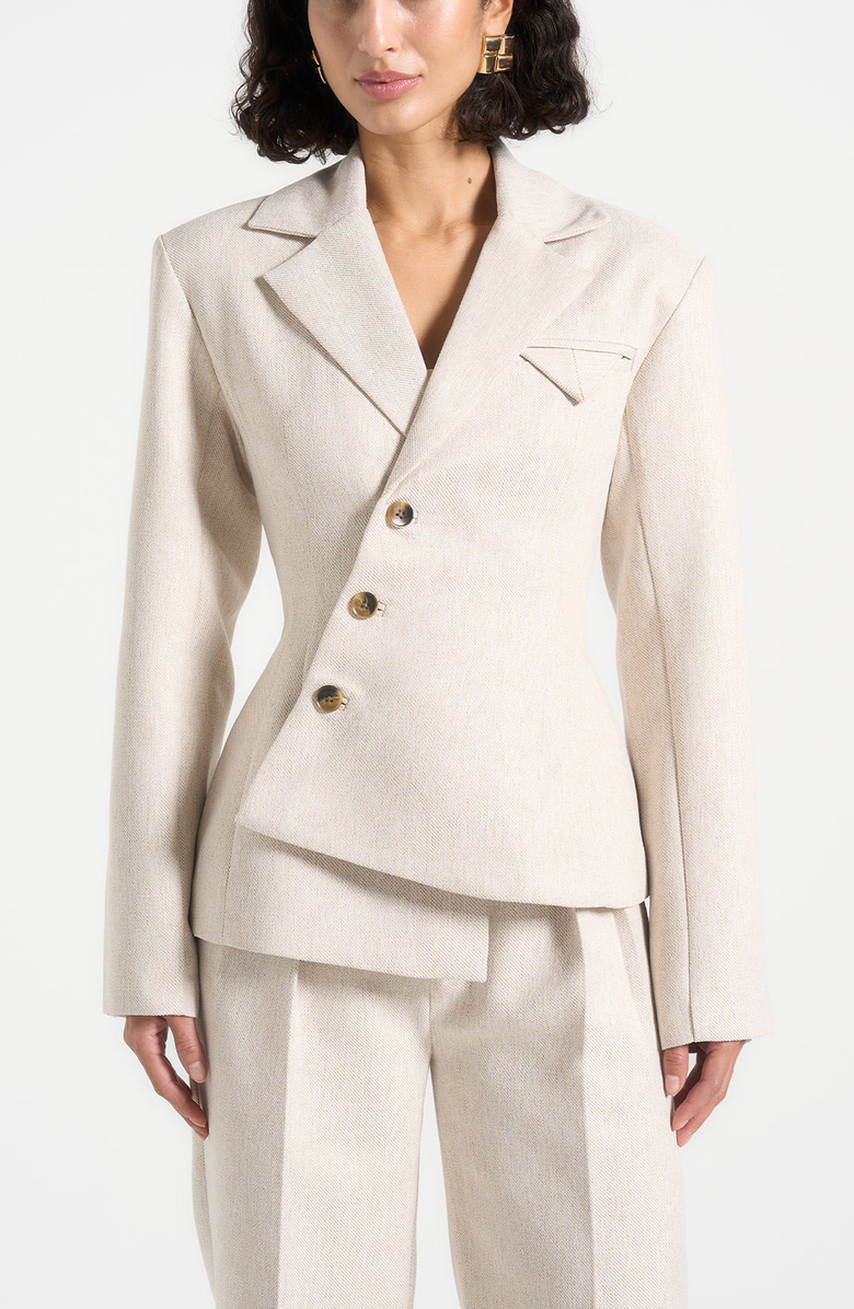 Manière De Voir Thalia Tailored Asymmetric Double Breasted Blazer, Alternate, color, Light Beige