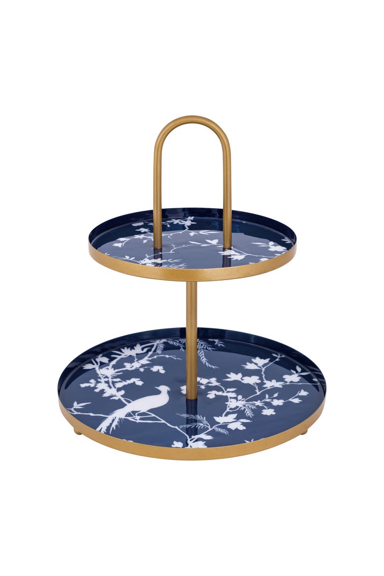 Chinoiserie 2 Tier Server with Floral Design,, Main, color, Blue