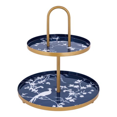 Chinoiserie 2 Tier Server with Floral Design,