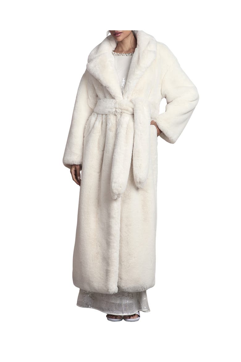 Occasion Belted Longline Fur Coat, Main, color, Ivory
