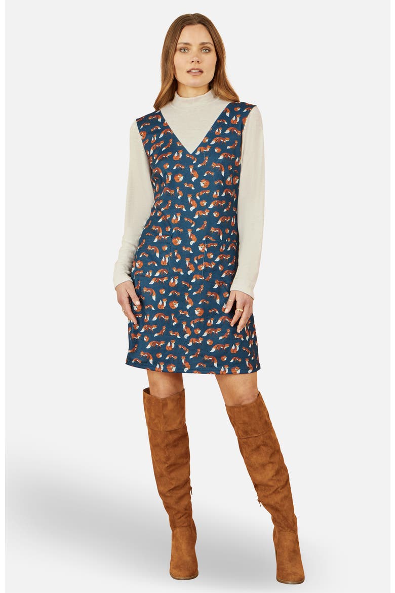 Fox Long Sleeve Layered Tunic Dress, Main, color, Blue