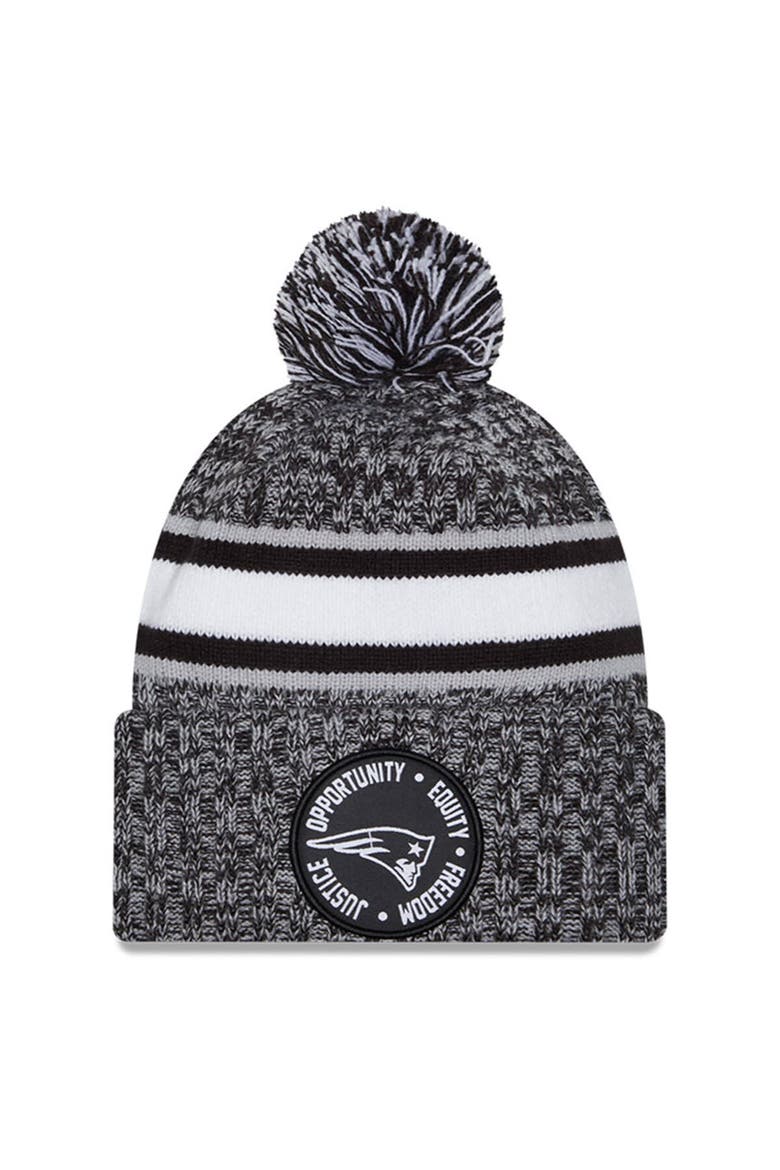 Men's New Era Heather Black New England Patriots 2023 Inspire Change Cuffed Knit Hat With Pom, Main, color, Heather Black