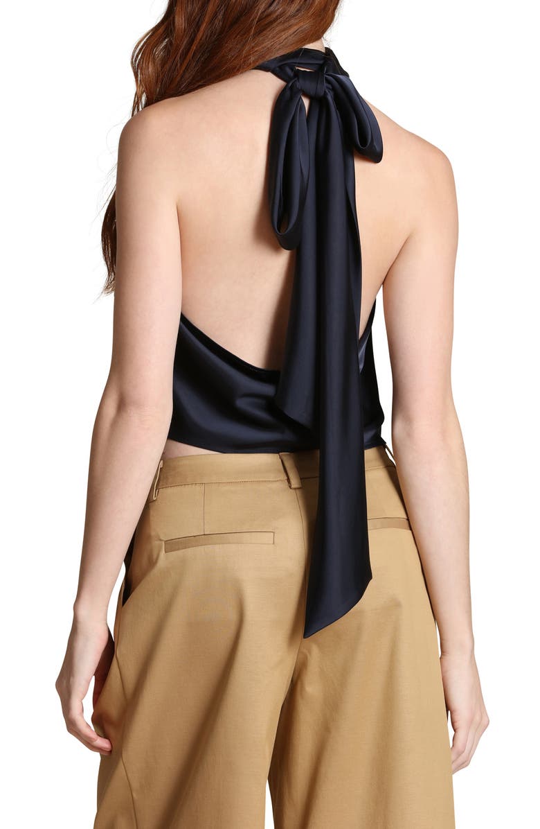 Avec Les Filles Satin Halter Top, Alternate, color, Navy