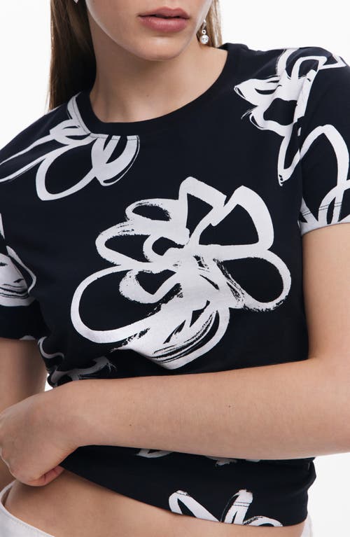 Desigual Floral Print Crop T-shirt In Black