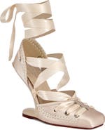AZALEA WANG Pirouette Lace Up Wedge Sandal