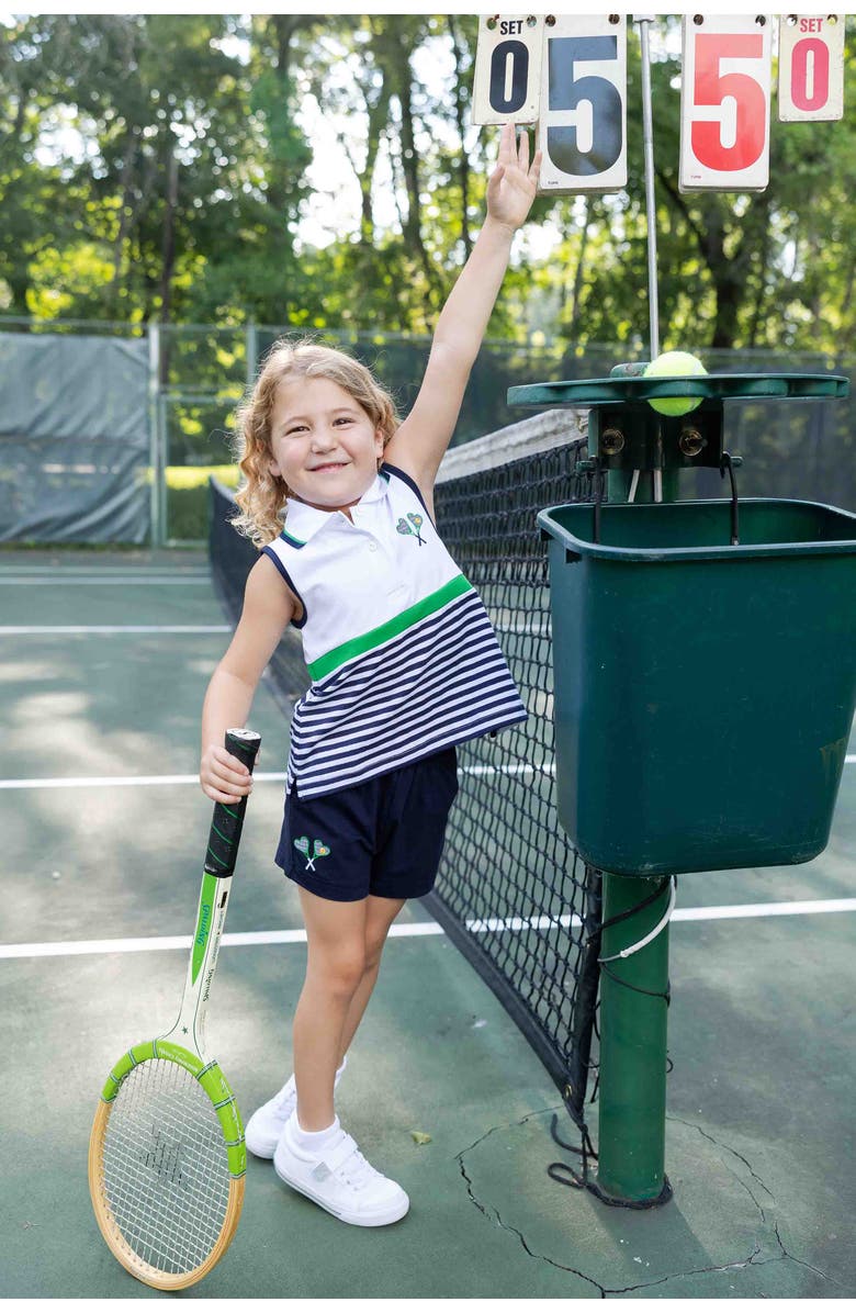 Florence Eiseman Knit Short Set with Tennis Rackets, Alternate, color, Navy/White