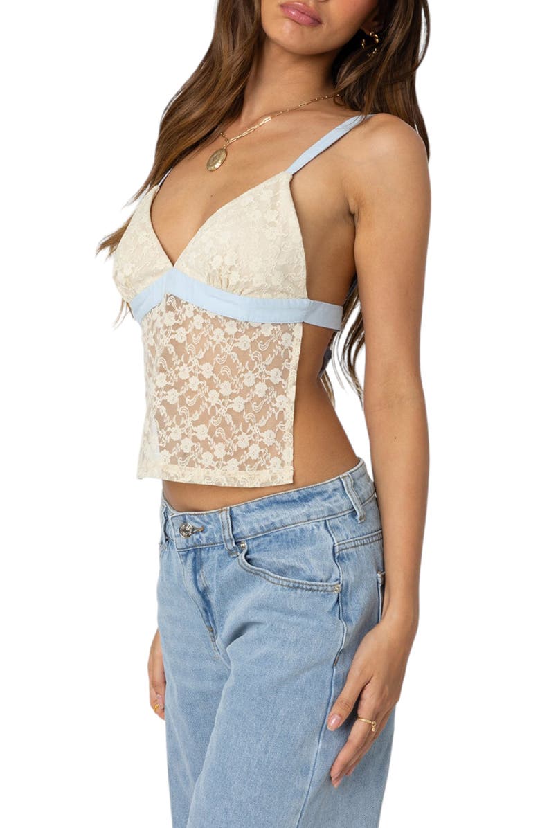 EDIKTED Lace Open Back Crop Camisole, Alternate, color, Cream