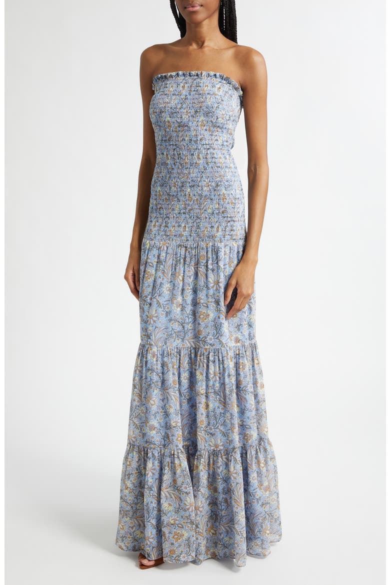 Clem Floral Cotton & Silk Tiered Maxi Dress, Alternate, color, BLUE JAY MULTI
