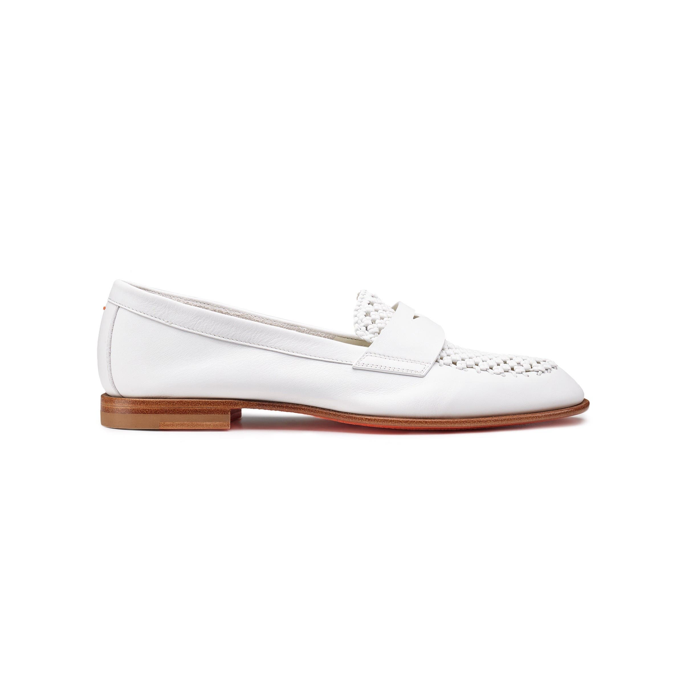 Santoni Women's Leather Penny Loafer, Alternate, color, White