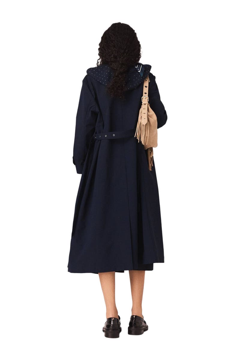 maje Removable rhinestone-hood trench, Alternate, color, Navy