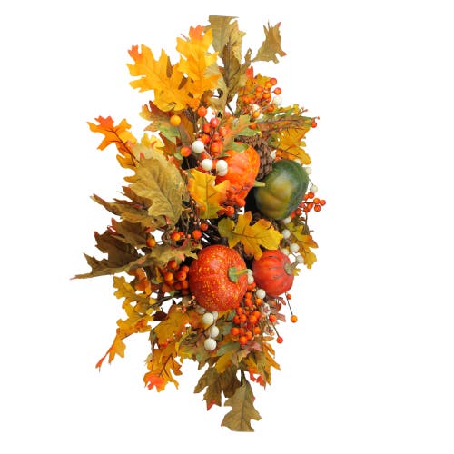 Northlight Fallen Leaves With Pine Cones And Pumpkins Artificial Thanksgiving Wreath Orange 24-inch In Multi