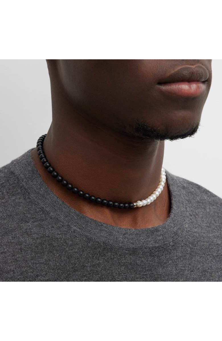 Jan Leslie Diamond Accent Sterling Silver Freshwater Pearl And Black Agate Bead Necklace, Alternate, color, Onyx