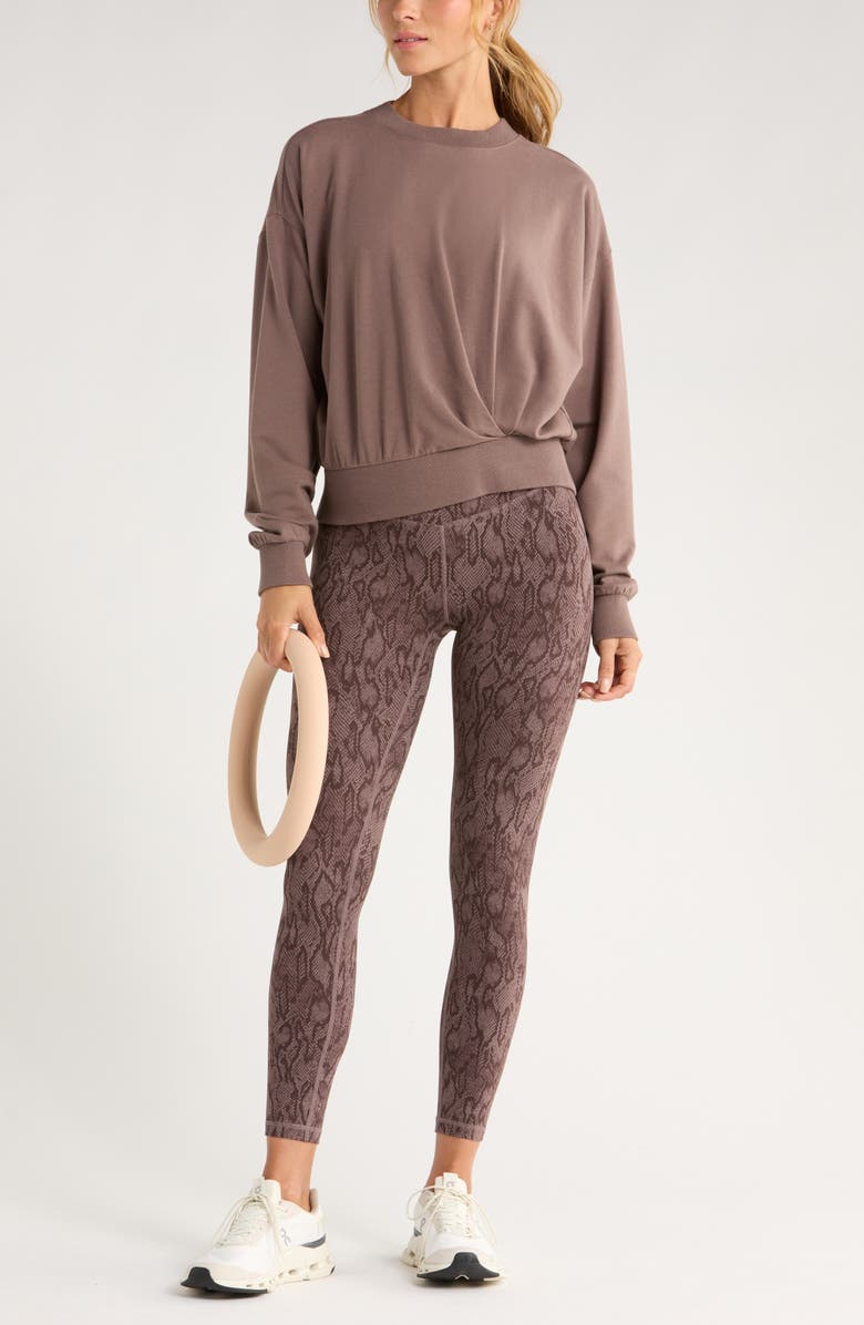 Zella Luxe Terry Pleated Pullover, Alternate, color, Grey Plum