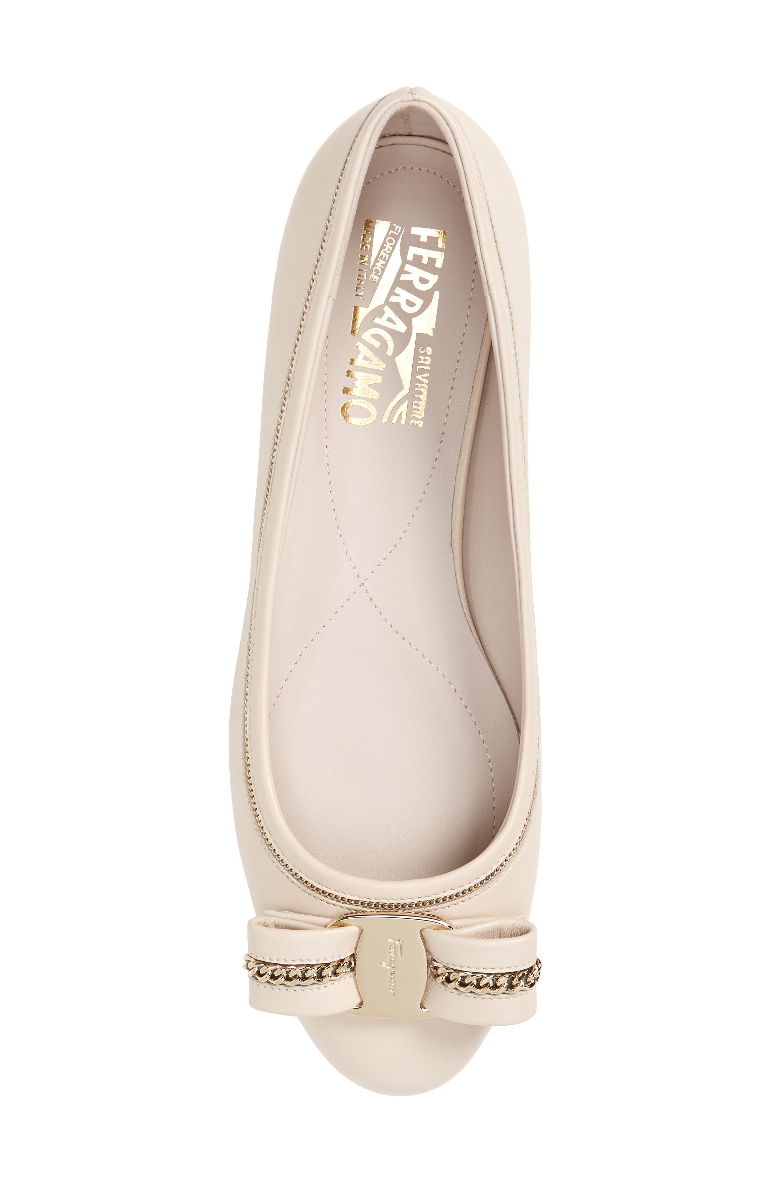 FERRAGAMO Salvatore Ferragamo Varina Lux Chain Bow Flat, Alternate, color, 