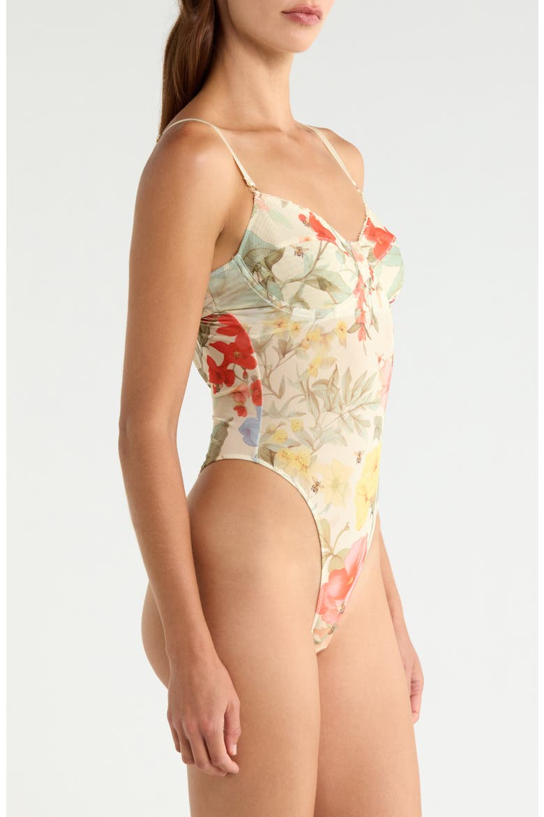 Underwire Mesh Bodysuit, Alternate, color, HONEYBEE