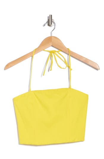 Alice And Olivia Alice + Olivia Ceresi Halter Tie Bandeau Crop Top In Happy Yellow