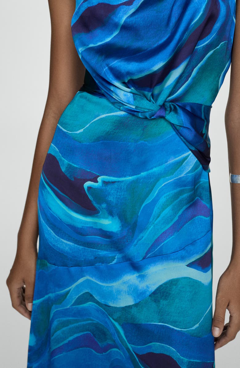 MANGO Abstract Print Sleeveless Satin Maxi Dress, Alternate, color, Blue