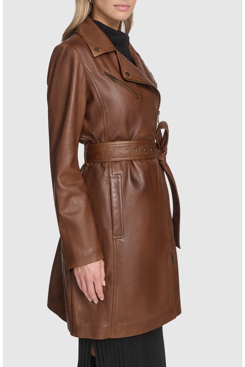 Jacqui Leather Trench Coat, Alternate, color, COGNAC