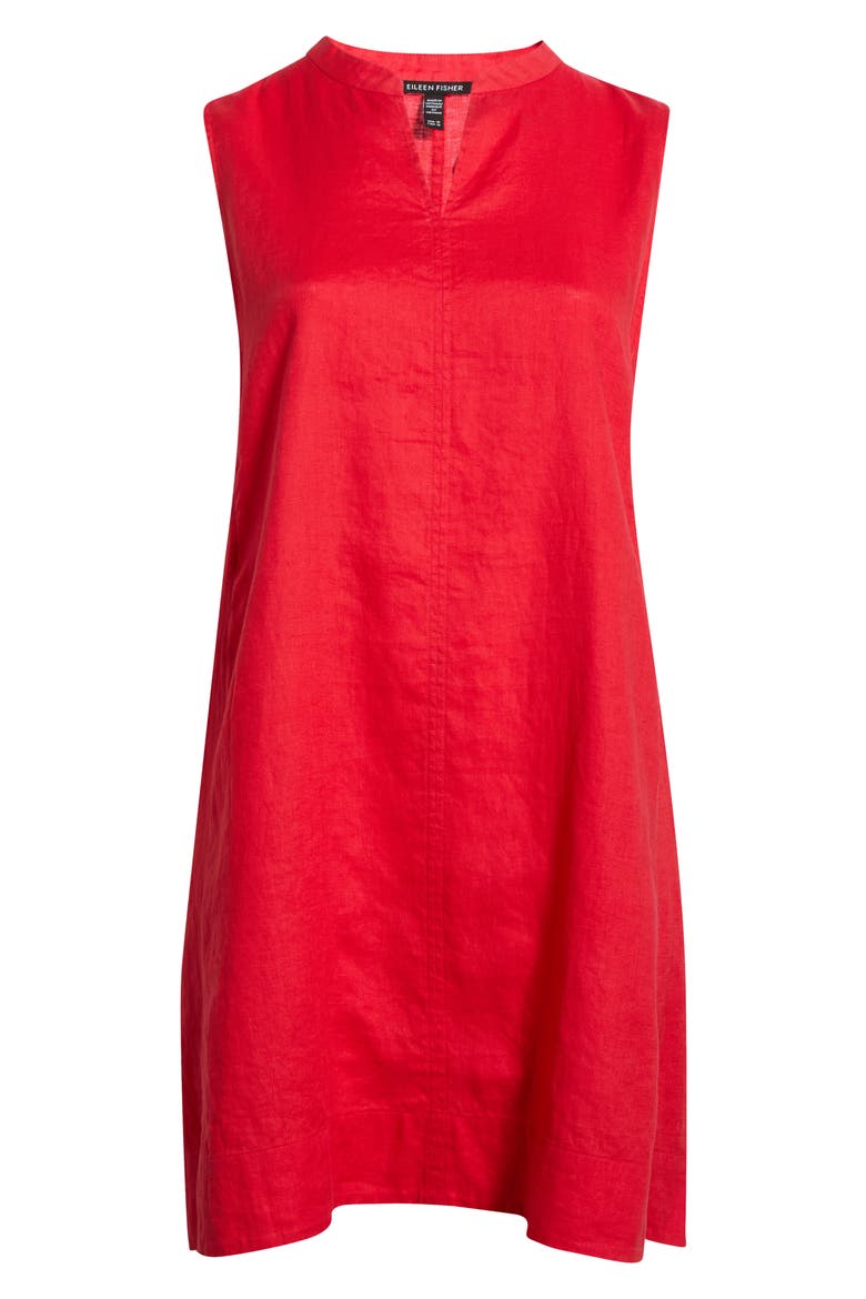 Split Neck Organic Linen Shift Dress, Alternate, color, GRENADINE