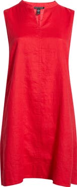 Eileen Fisher Split Neck Organic Linen Shift Dress