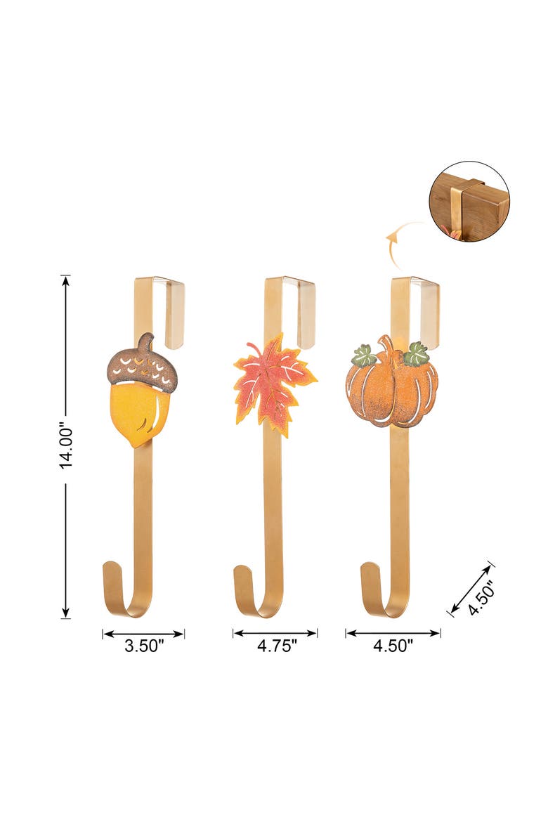 Set of 3 Fall Metal Glitter Wreath Hangers, Alternate, color, Orange