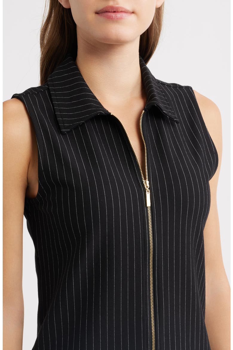 Pinstripe Front Zip Sleeveless Knit Top, Alternate, color, ANNE BLACK/ WHITE DOVE