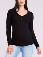MOTHERHOOD MATERNITY V-Neck Side-Ruched Long Sleeve Henley Tee