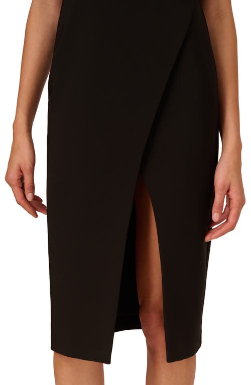 Adrianna Papell Rhinestone Rosette Halter Midi Sheath Dress In Black