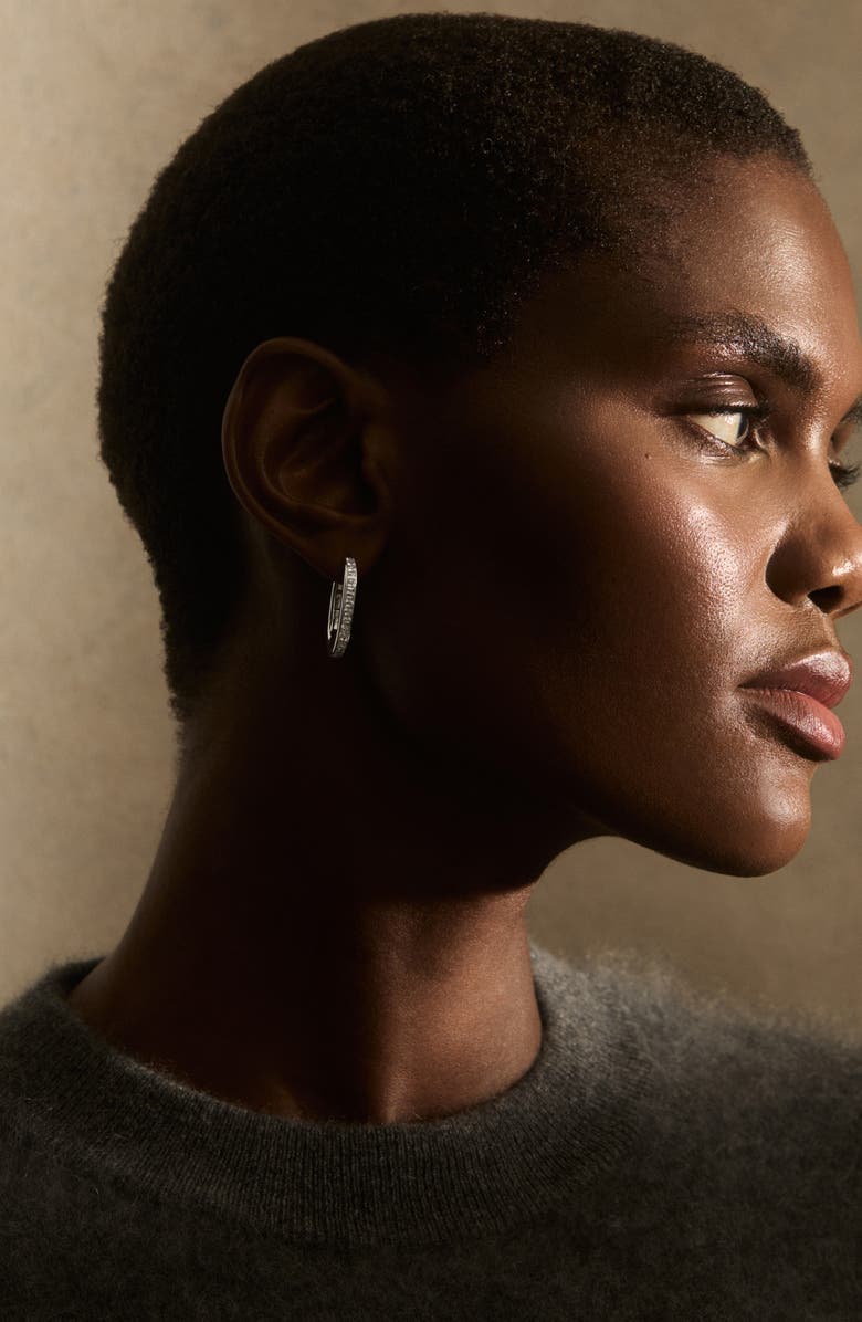 Reiss Mia Modern Cubic Zirconia Hoop Earrings, Alternate, color, Silver Tone/ Clear Crystal