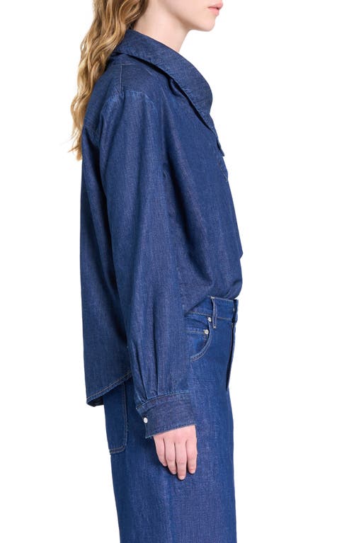 Twp My Maria Foldover Collar Denim Top In Gray