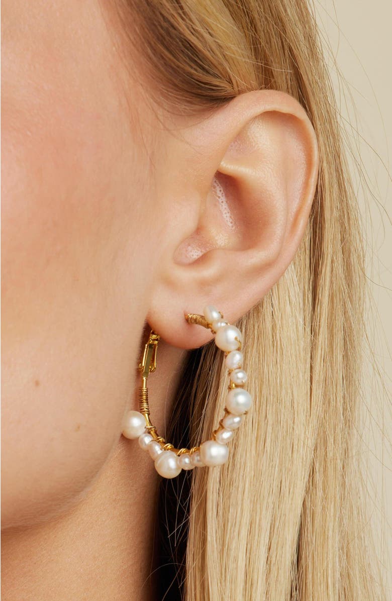 Untamed Petals Marin Pearl Wrapped Hoop Earrings, Alternate, color, Gold