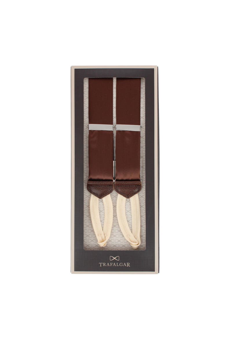 Sutton Solid Color Silk Formal Suspenders | Y-Back, Adjustable Braces, Alternate, color, Brown