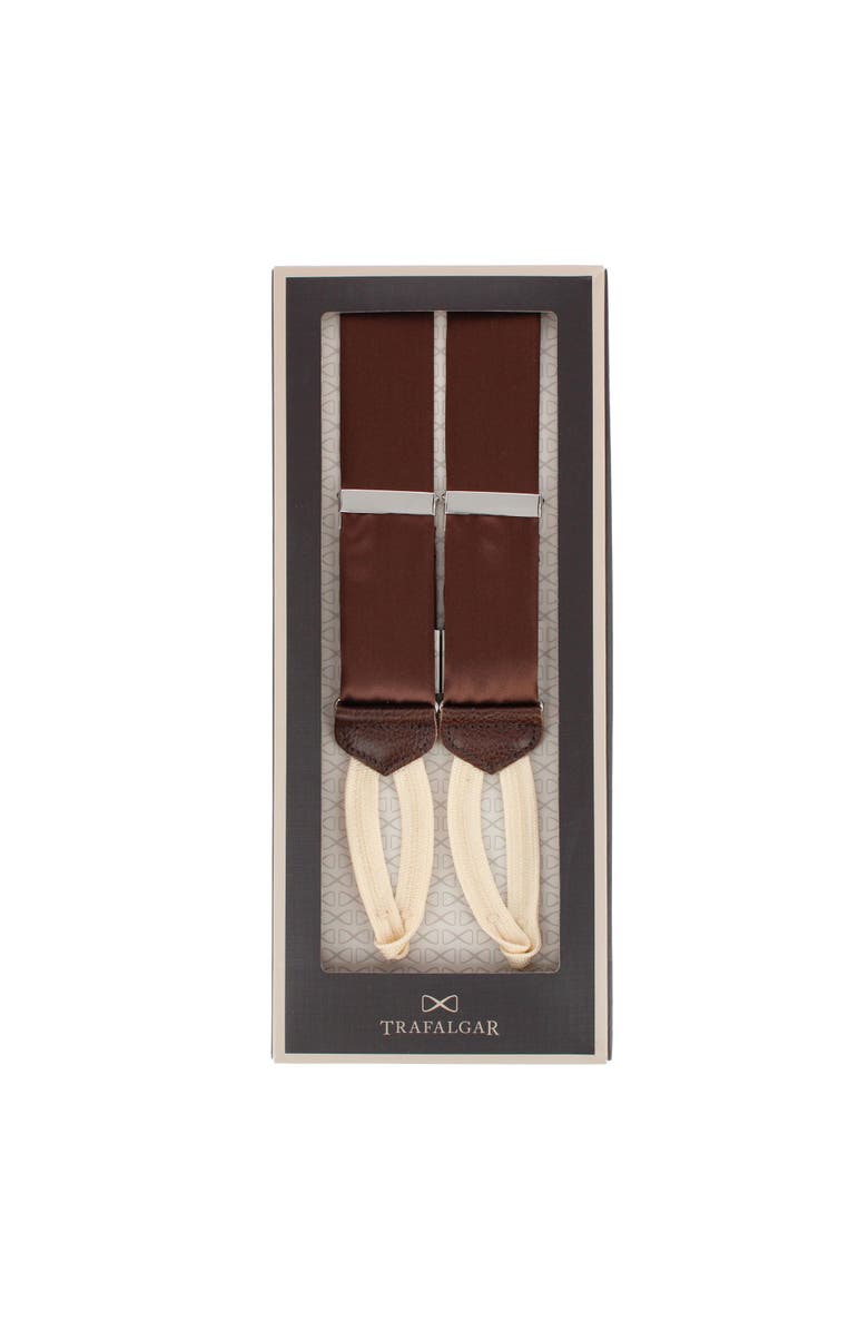 Trafalgar Sutton Solid Color Silk Formal Suspenders | Y-Back, Adjustable Braces, Alternate, color, Brown